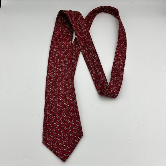 Hermes Men's Vintage 100% Silk Necktie Red/Yellow Print - Picture 1 of 5
